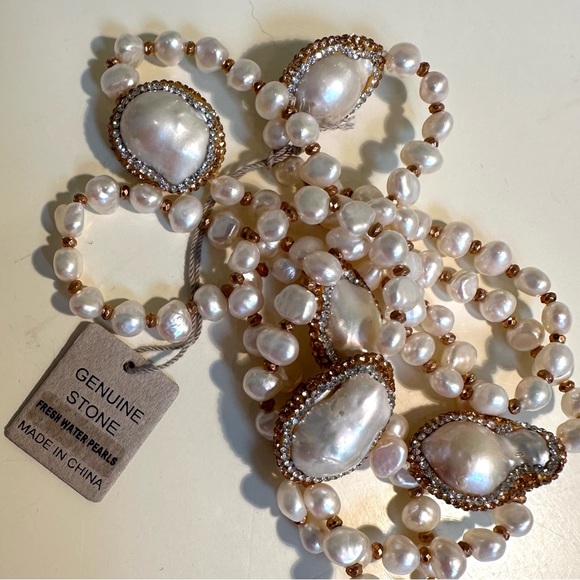 Sprig NWOT Freshwater Pearl Long Necklace and Bracelet w/ crystals and beads🤩 - Picture 9 of 11